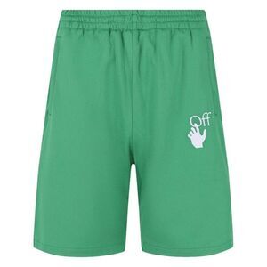 Off-White Mens Hands Off Logo Loose Sweat Shorts / Green